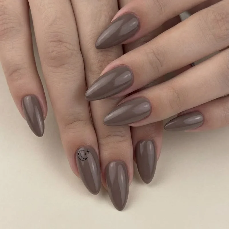 Quiet halloween chocolate mocha minimal accent nail office appropriate manicure