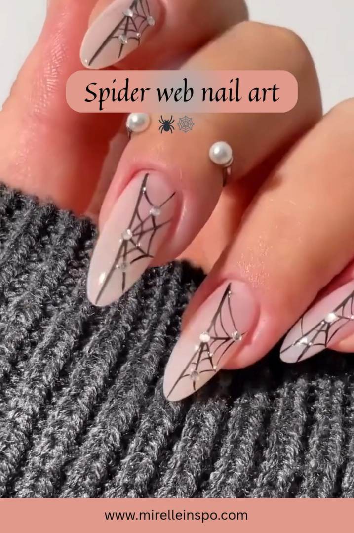 Spider web nail art corner design for Halloween
