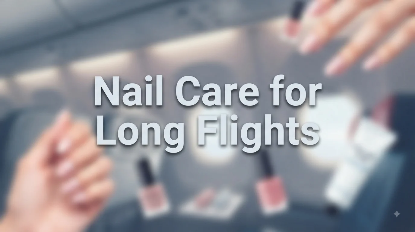 Nail care for long flights infographic comparing 10-20% cabin humidity to normal indoor humidity levels