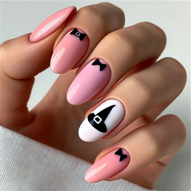 Purple witch hat nail art on simple base
