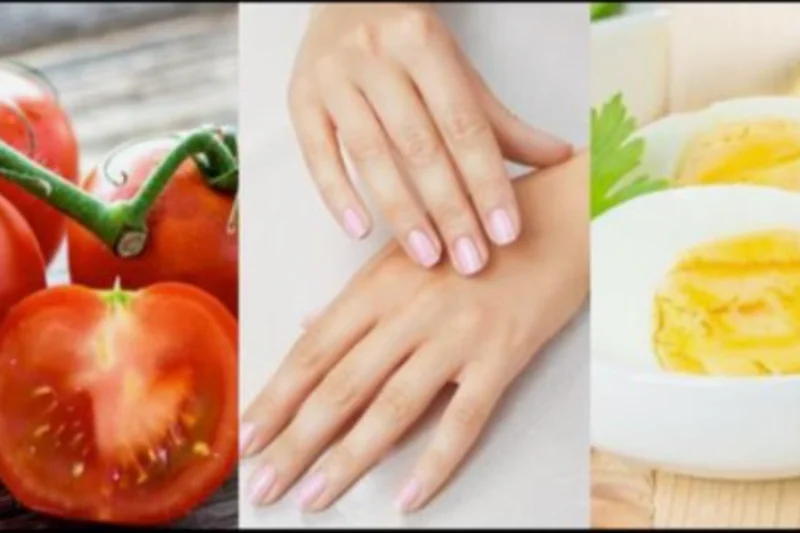 Biotin rich foods including eggs almonds and salmon arranged on plate for stronger nail growth and healthy keratin production