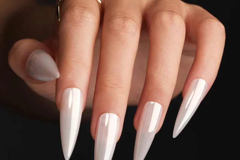 Complete DIY nail manicure setup with polish bottles base coat top coat files and tools on clean white workspace surface