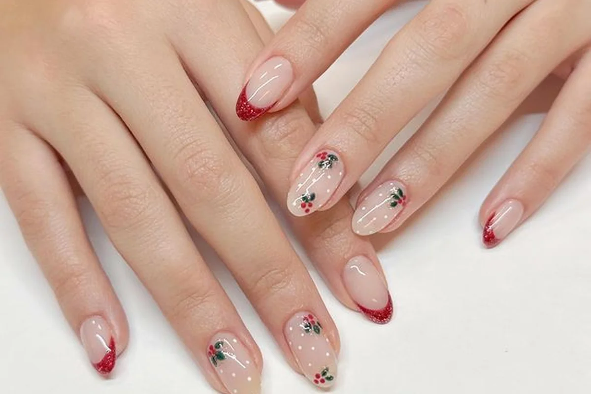 Professional holiday office nails with subtle Christmas nail design festive work appropriate manicure for corporate parties