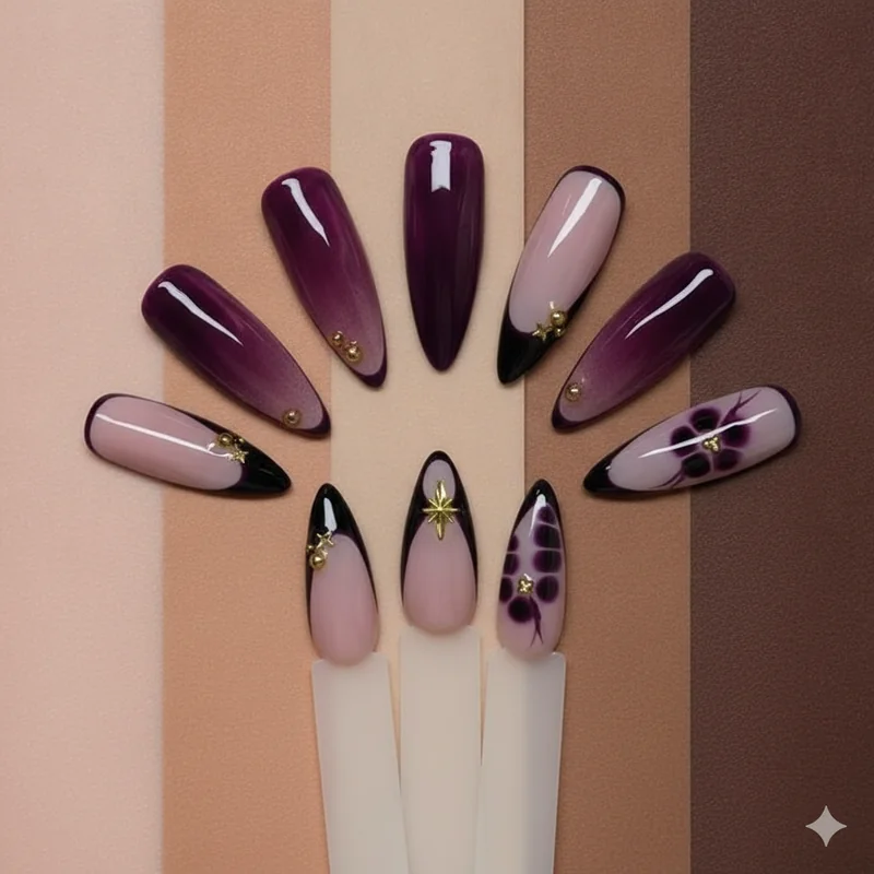 Nail colors for every skin tone shown as polish swatches across fair, medium, olive and deep hands