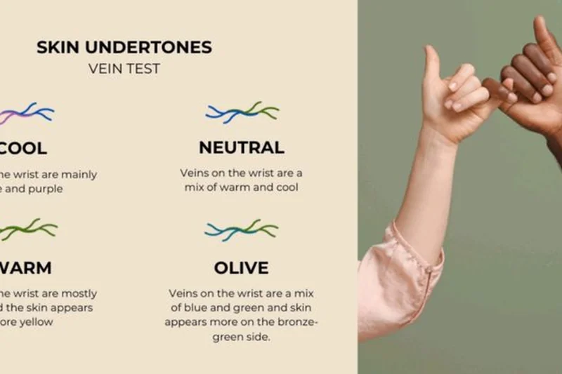 Vein test showing blue veins indicating cool undertones and green veins indicating warm undertones on wrist for identification